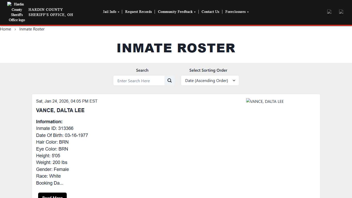 Inmate Roster Hardin County Sheriff's Office (OH)