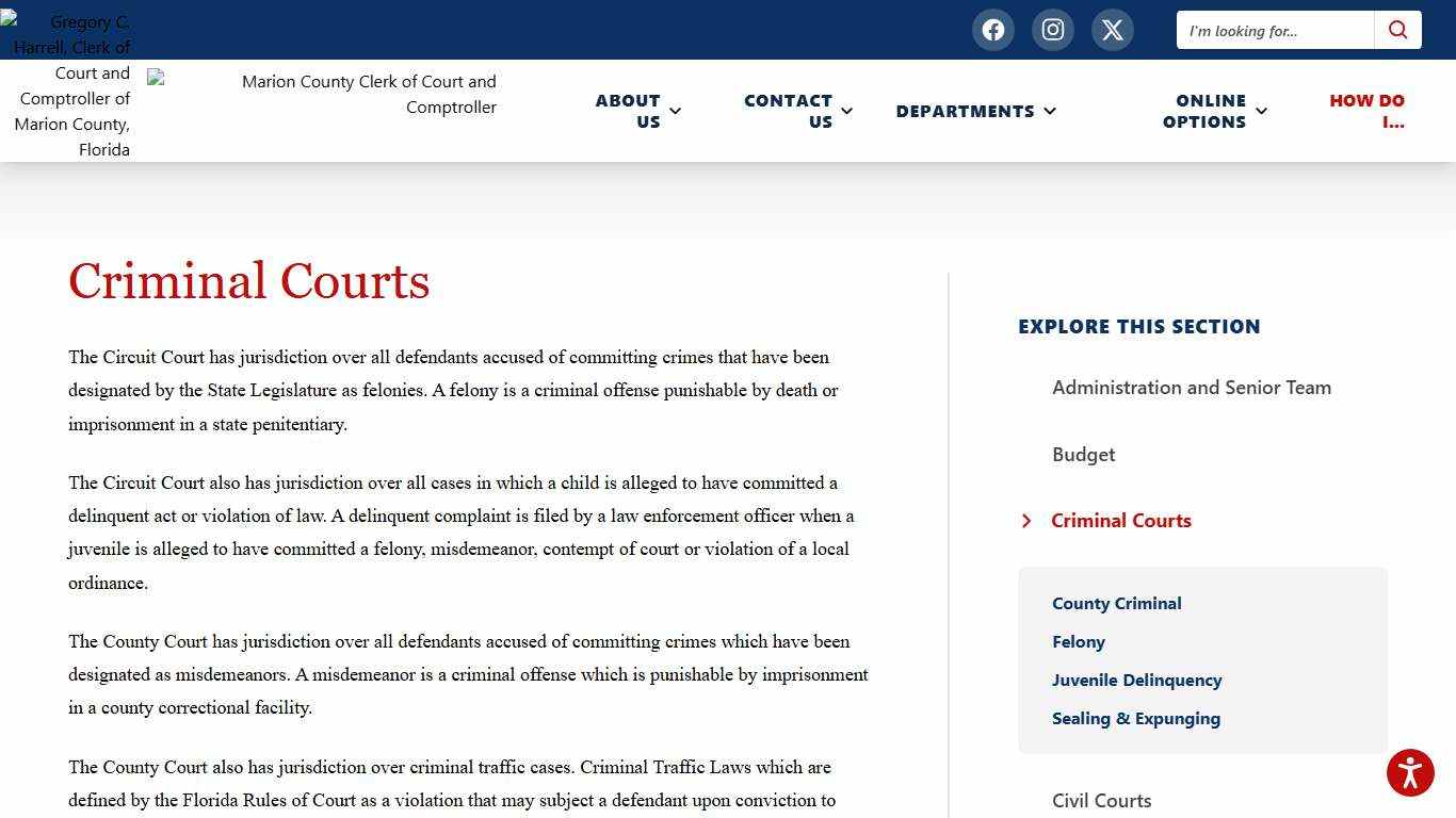 Criminal Courts Marion County Clerk of Court and Comptroller